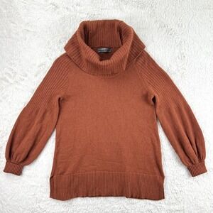 Anthropologie Sweater Women's XS Ribbed Cowl Neck Balloon Sleeve Orange‎ Rust